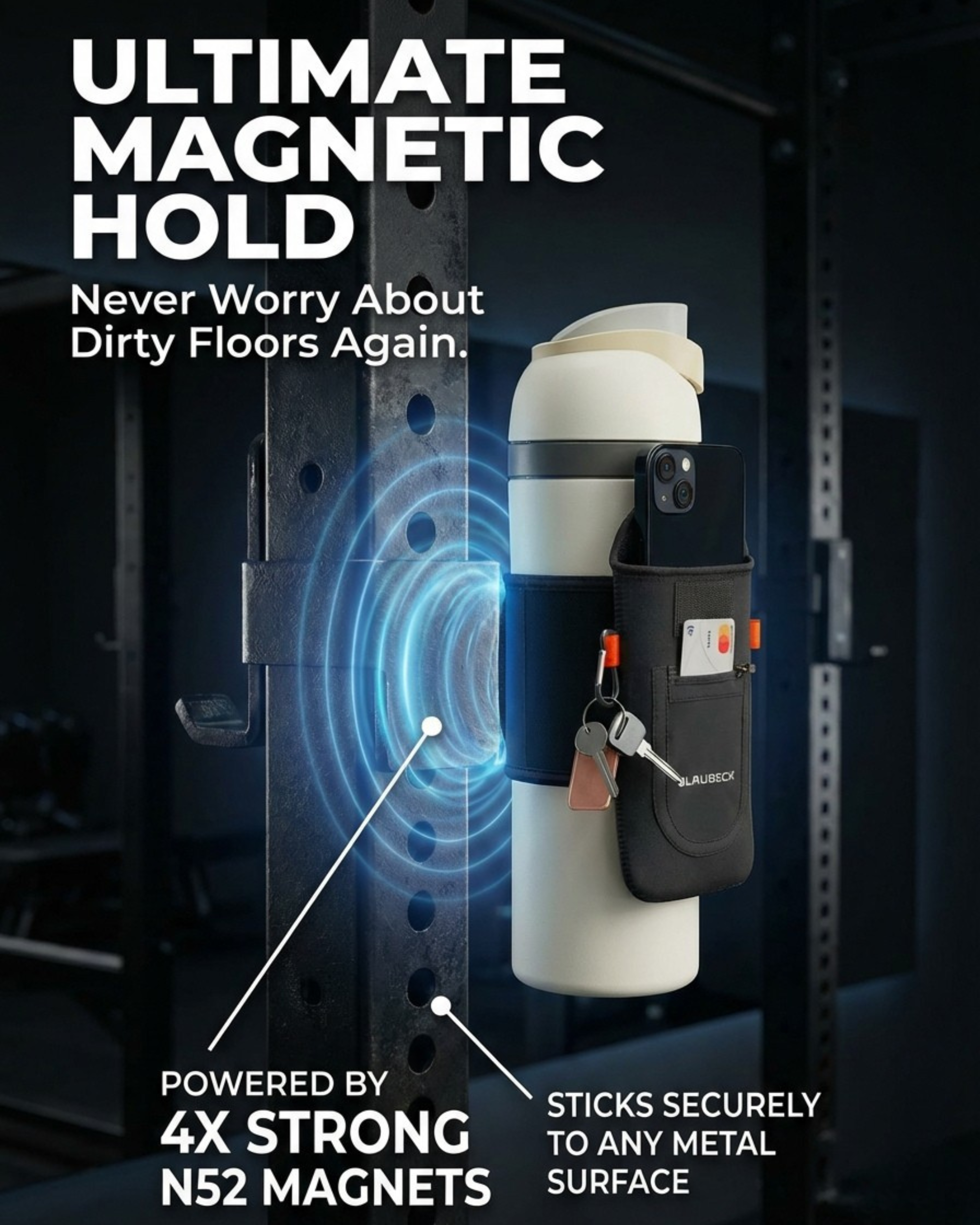 BLAUBECK Magnetic Water Bottle Sleeve & Phone Holder — Hands-Free at the Gym